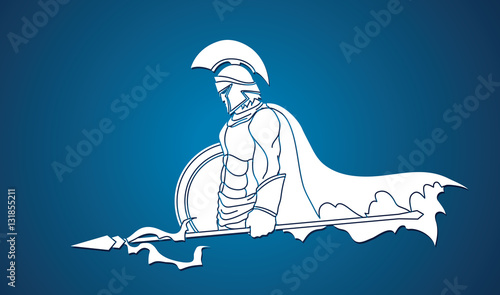 Spartan warrior with Spear and shield graphic vector.