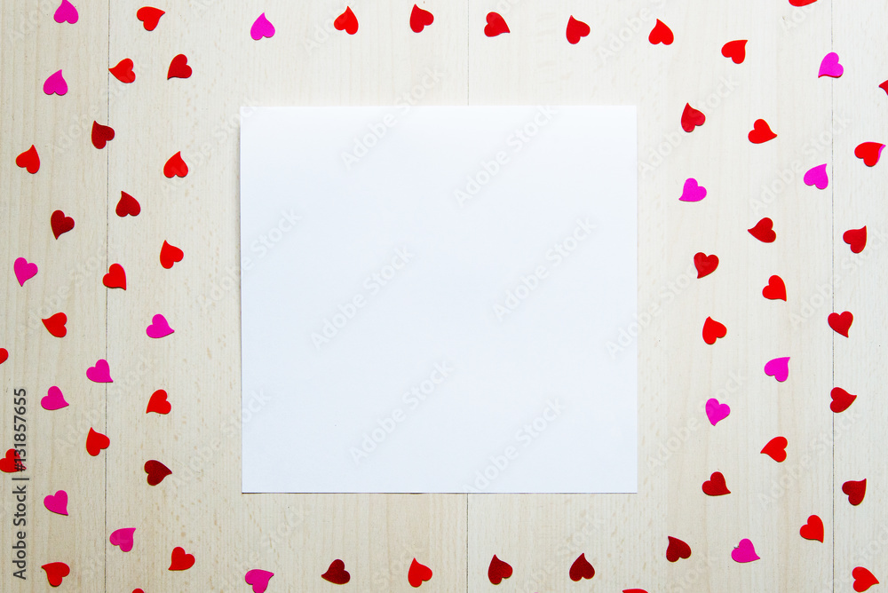 St Valentine's Day vintage blank template for greeting text with note hearts