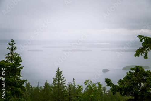 A beautiful panorama of lake and forest from Koli National park peaks