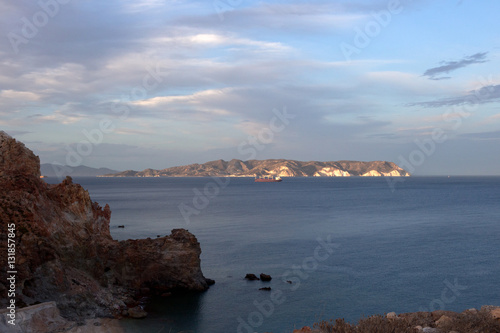 Milos, view from Paliorema beach at dusk, Cyclades islands 