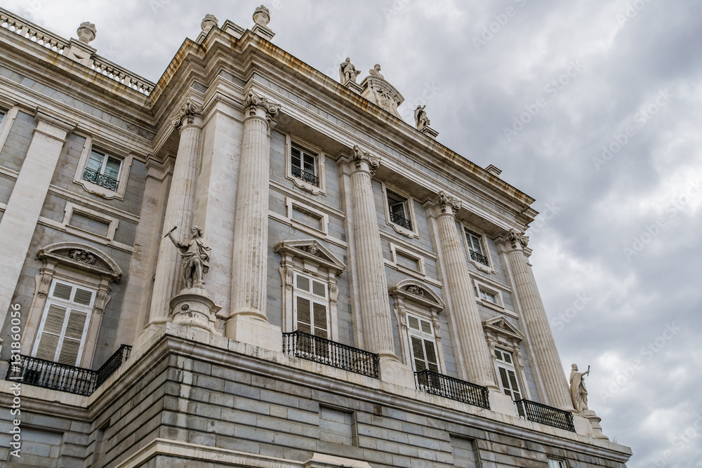 Detail of Spanish Royal Palace (Palacio Real) in Madrid, Spain.