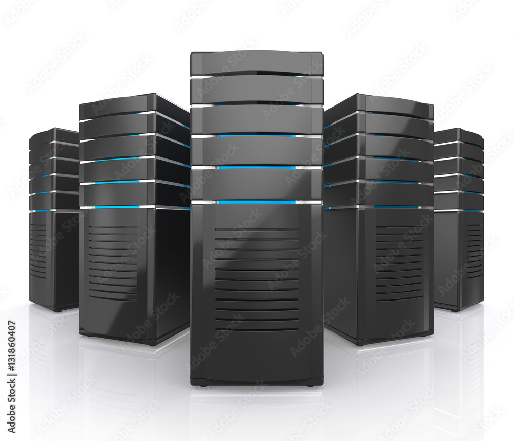 3D illustration of network workstation servers. 3D illustration of network workstation servers.