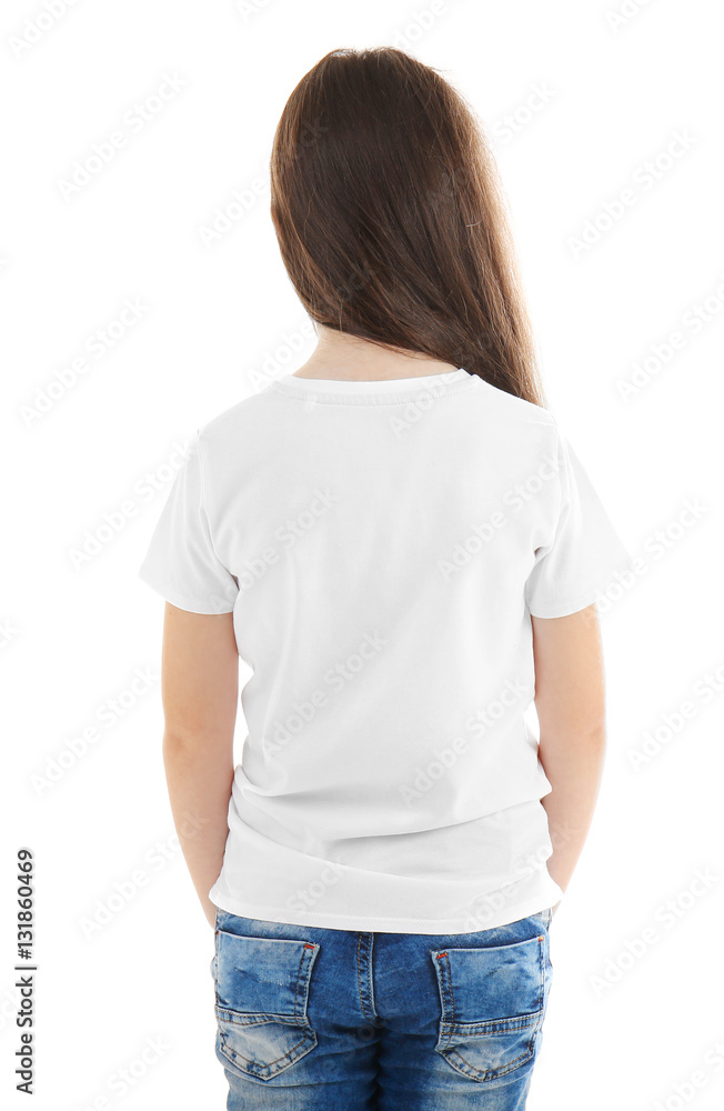 Little girl in blank t-shirt on white background Little girl in blank t-shirt on white background