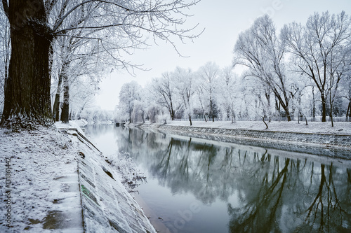 Small river in winter in Timisoara, Romania