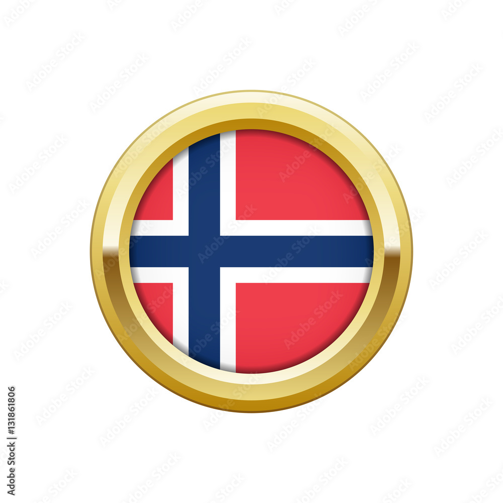Obraz premium Round gold badge with Norwegian flag