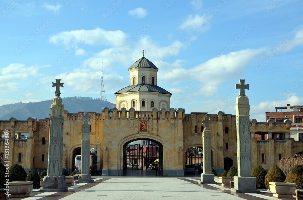 Entry gate of Holy Trinity Cathedral of Tbilisi commonly known as Sameba in Tbilisi, capital of Georgia