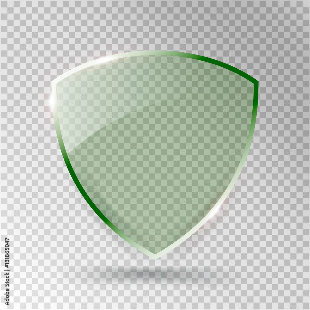 Transparent Shield. Safety Glass Badge Icon. Privacy Guard Banner.  Protection Green Concept. Decoration Secure Element. Defense Sign.  Conservation Symbol. Vector illustration Stock Vector | Adobe Stock