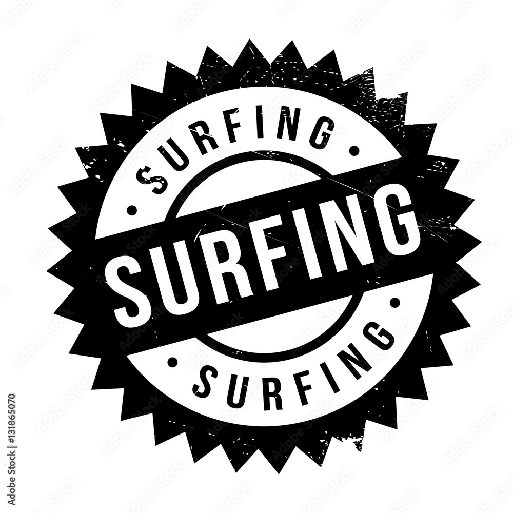 Surfing stamp. Grunge design with dust scratches. Effects can be easily removed for a clean, crisp look. Color is easily changed.