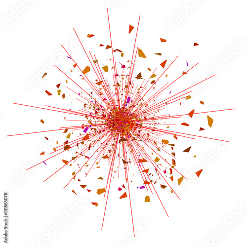 Explode Flash, Cartoon Explosion, Red Star Burst Isolated on White Background