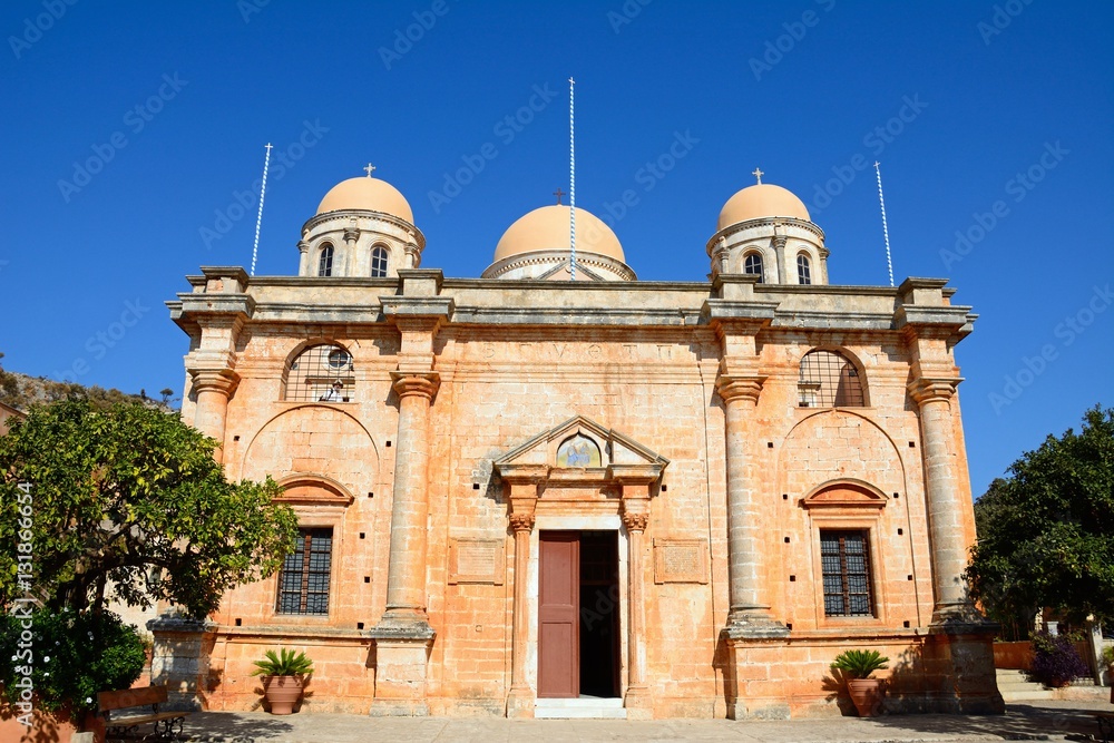 Front view of the Agia Triada monastery, Crete.