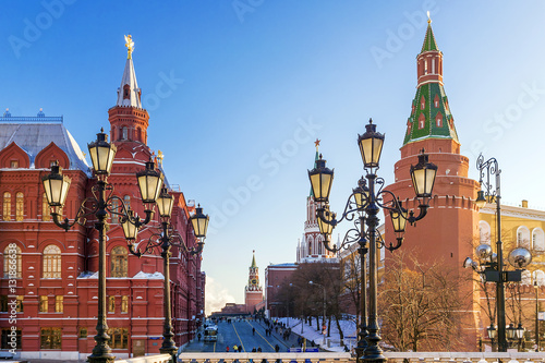 Fototapeta Naklejka Na Ścianę i Meble -  Moscow Kremlin view from Manezhnaya Square, Russia
