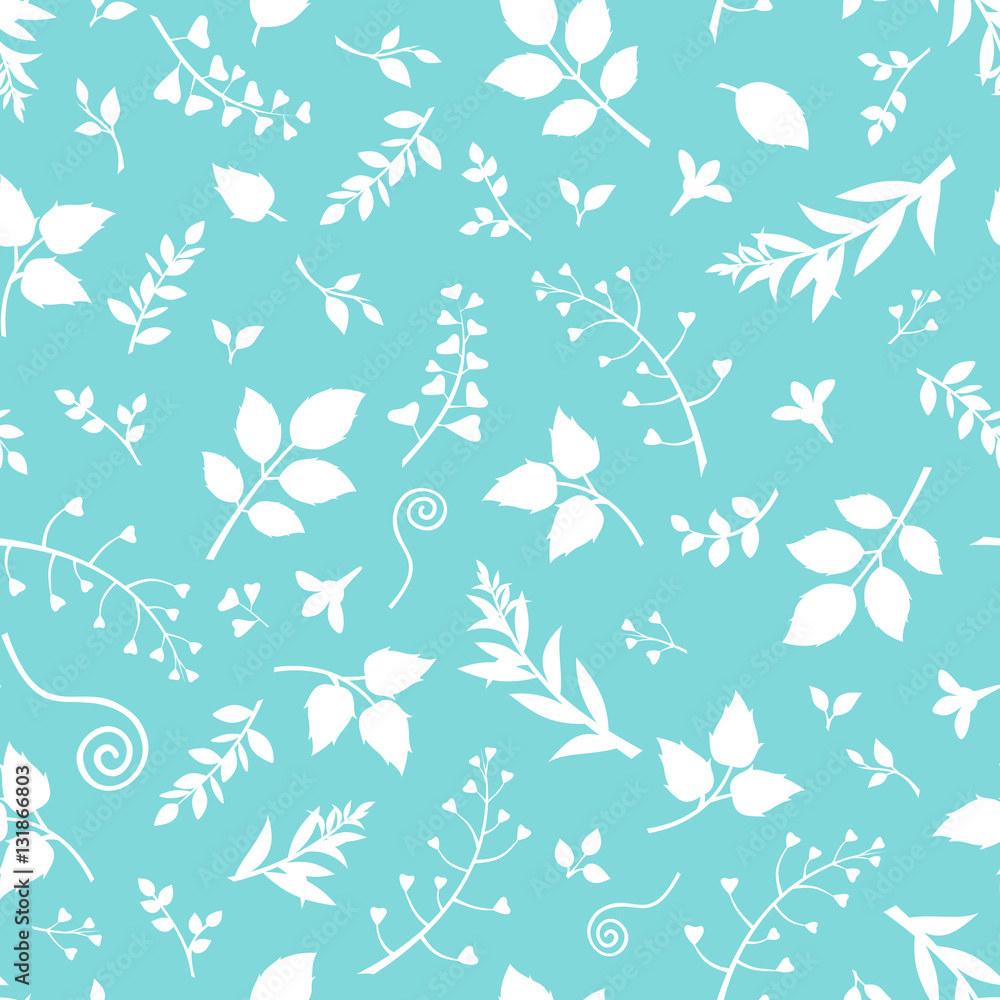 Vector seamless blue and white floral pattern.