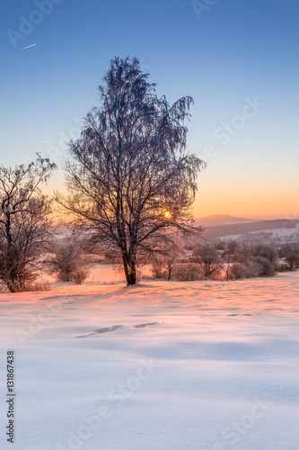 Sonnenuntergang Landschaft Winter Wonderland Erzgebirge Montanregion
