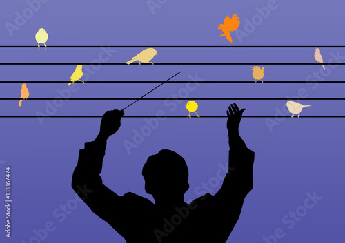 Chef dirigeant une chorale d'oiseaux