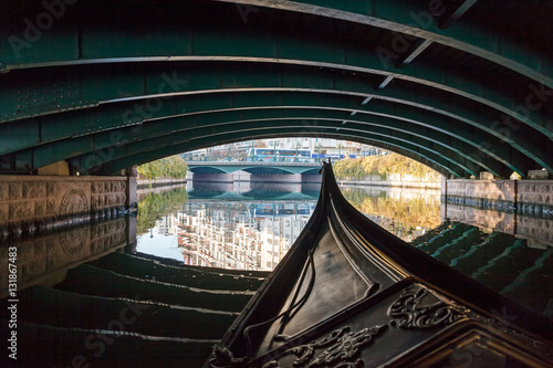 Gondol trip in Eskisehir Porsuk River. Going under the bridge.
