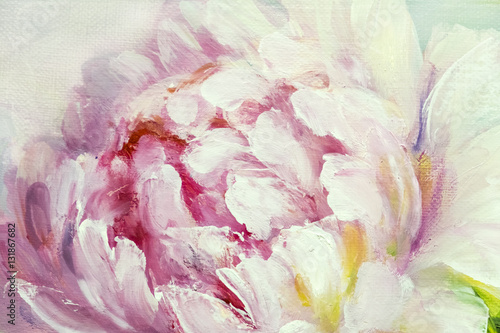Fototapeta Naklejka Na Ścianę i Meble -  Pink and white peony background. Oil painting floral texture