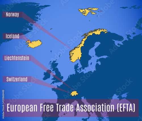 Schematic map of the European free trade Association (EFTA).