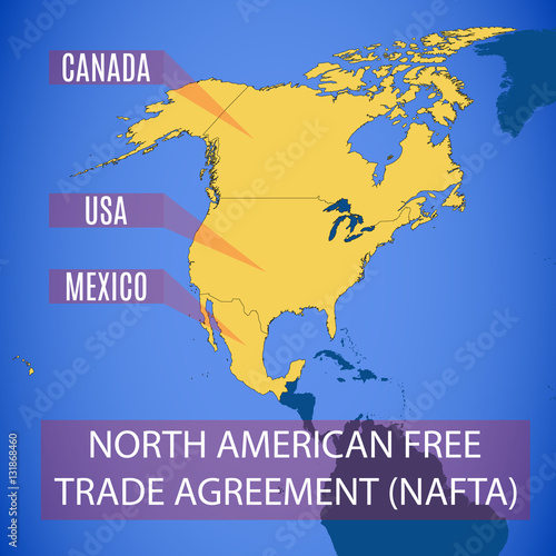 Vector map of the North American Free Trade Agreement (NAFTA).