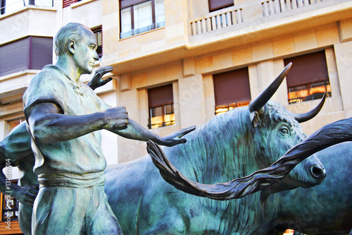 Monument to the encierro in Pamplona, Spain