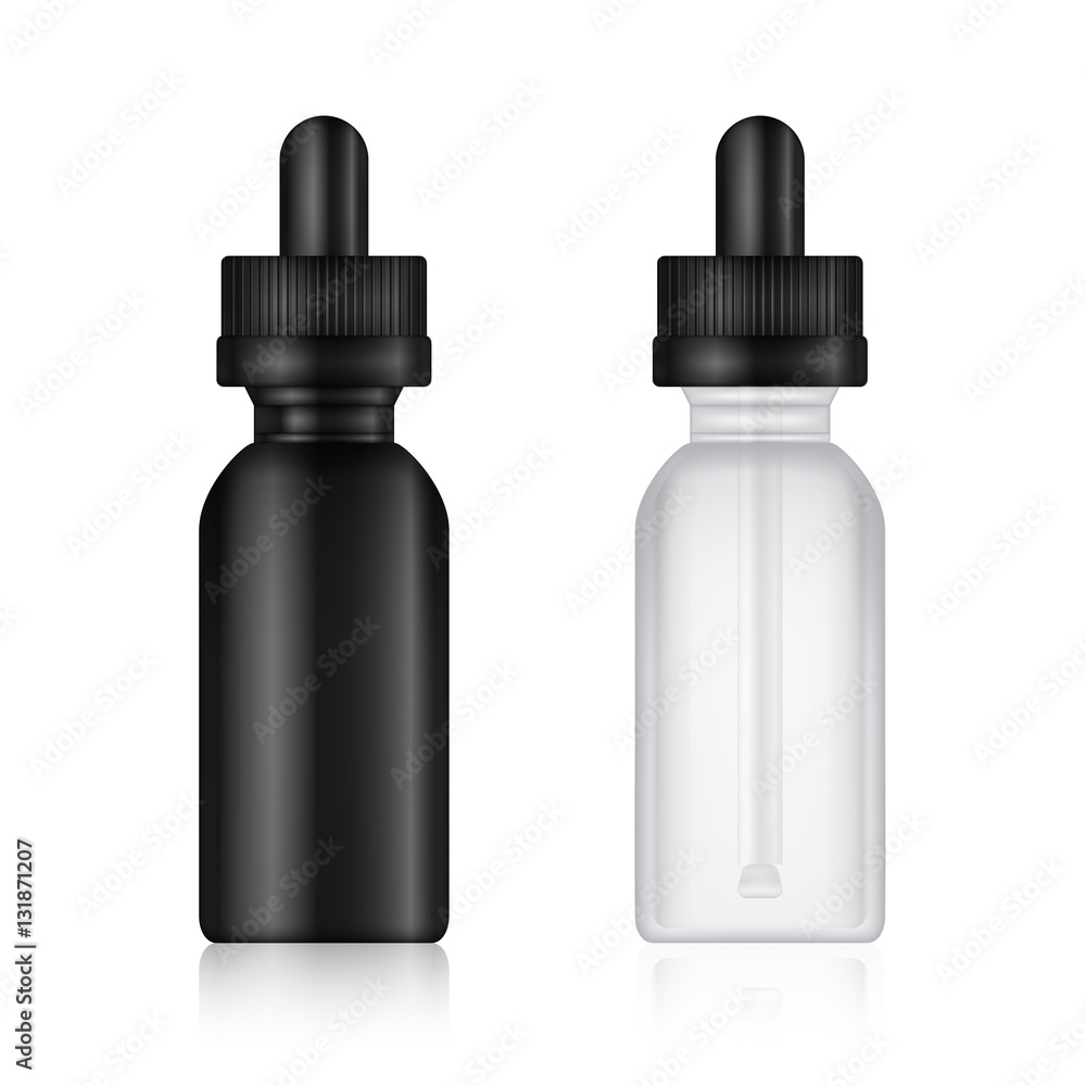 Vape Liquid Bottles. Realistic E Bottle Mock Up. Tastes Of