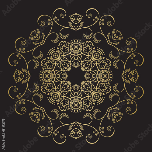 Gold color round floral mandala.