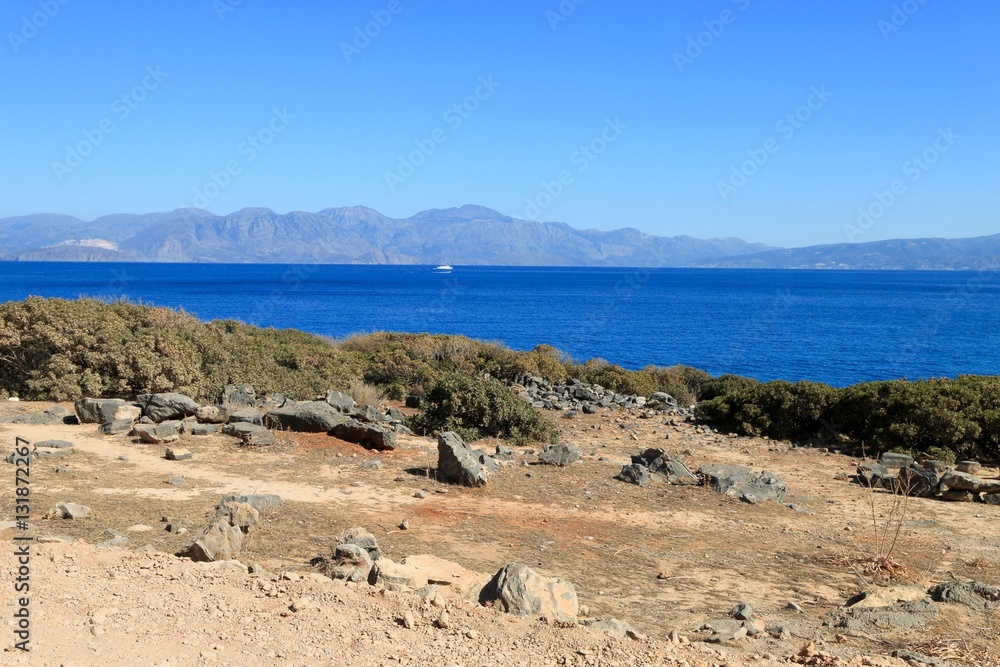 Kolokytha Bay and Island from Spinalonga Peninsula,Crète ,  Greece
