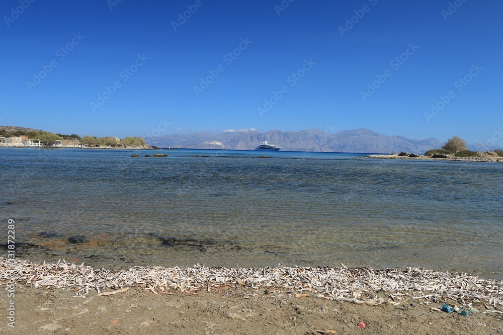 Kolokytha Bay and Island from Spinalonga Peninsula,Crète ,  Greece
