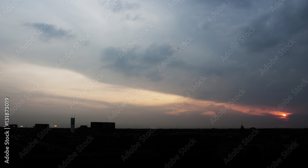 Panorama view of Sunset sky and Silhouette Background. Panorama view of Sunset sky and Silhouette Background.