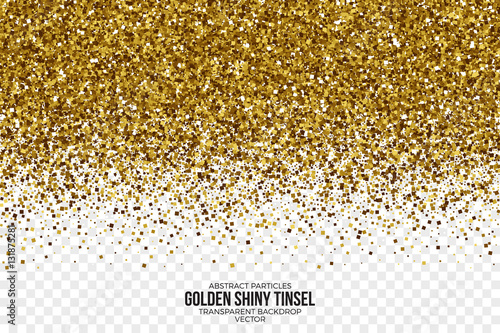 Golden Shiny Tinsel Square Particles Abstract Vector Illustration on Transparent Background. Celebration, holidays and party design element