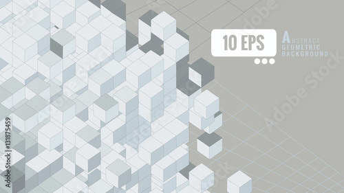 Abstract isometric cube set on gray BG