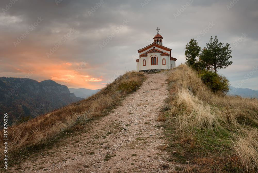 Chapel Vaznesenie Gospodne in the autumn, the village of Borovo, Bulgaria