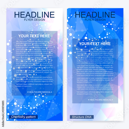 Leaflet flyer layout. Magazine cover corporate identity template. Science and technology design, structure DNA, chemistry, medical background, business and website templates. Vector illustration