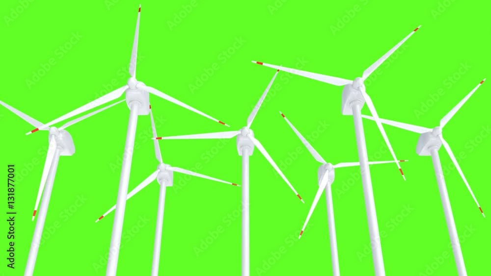 Wind turbines farm against green screen looping 3D animation with alpha mask Wind turbines farm against green screen looping 3D animation with alpha mask
