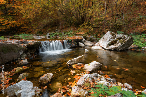 The waterfall near the rock bridge Shapran dupka  the village of Belitsa  Bulgaria