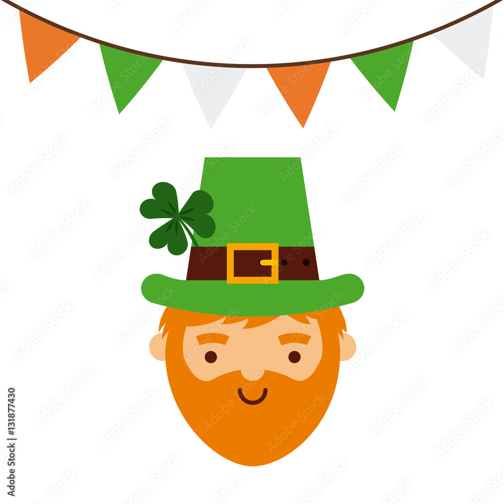 irish leprechaun face icon and decorative pennants. Saint Patricks Day concept. colorful design. vector illustration irish leprechaun face icon and decorative pennants. Saint Patricks Day concept. colorful design. vector illustration