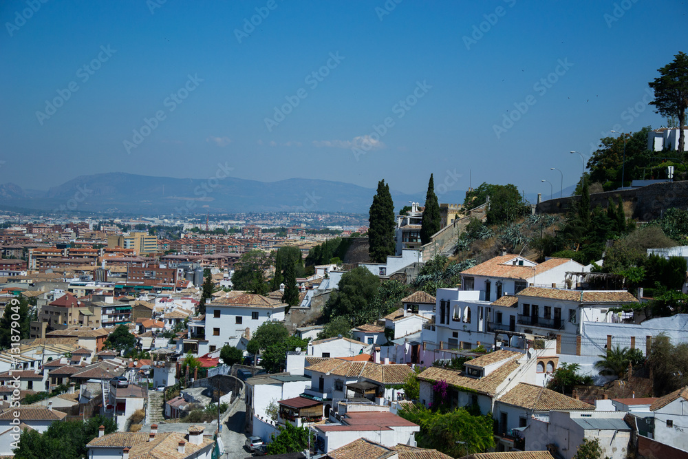 Panorama Granada, Spain with a view of the mountains