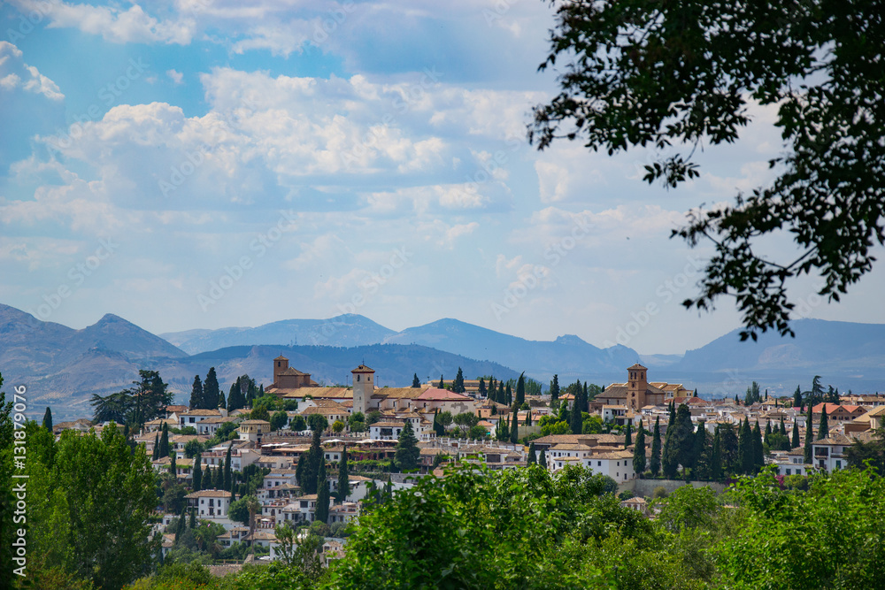 Panorama Granada, Spain with a view of the mountains