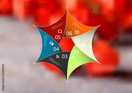 Illustration infographic template with spiky hexagon divided to six parts