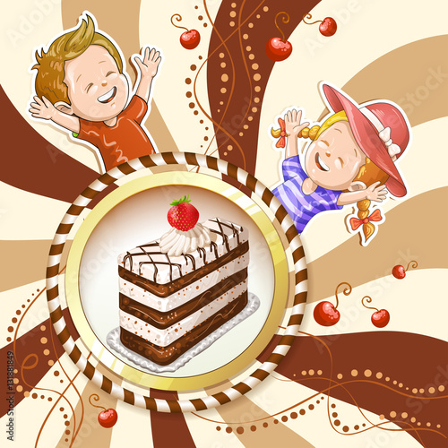 Illustration of kids with chocolate cake