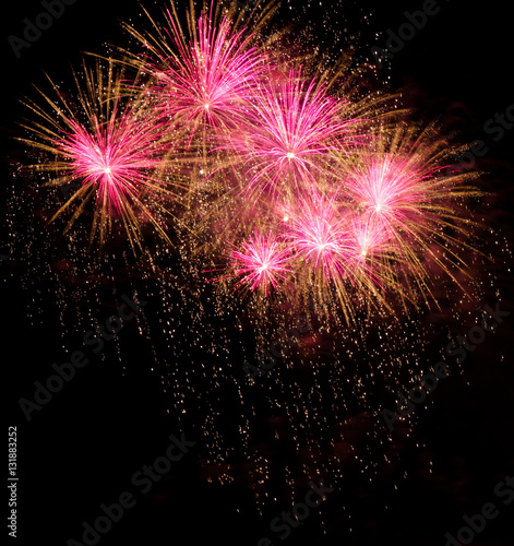 Colorful fireworks on black background at international competit