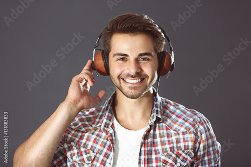 Emotional man with headphon...