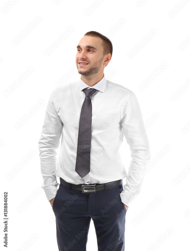 Young business coach standing on white background Young business coach standing on white background