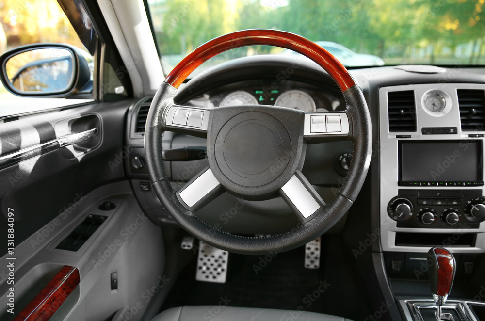 Closeup of expensive car interior