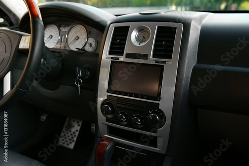 Closeup of expensive car interior