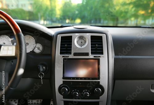 Closeup of expensive car interior