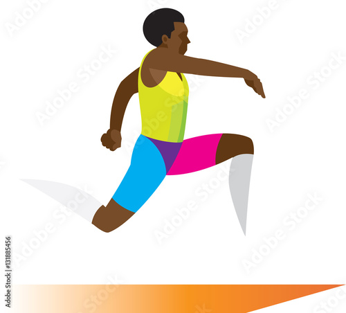African American long jumper carries far jump