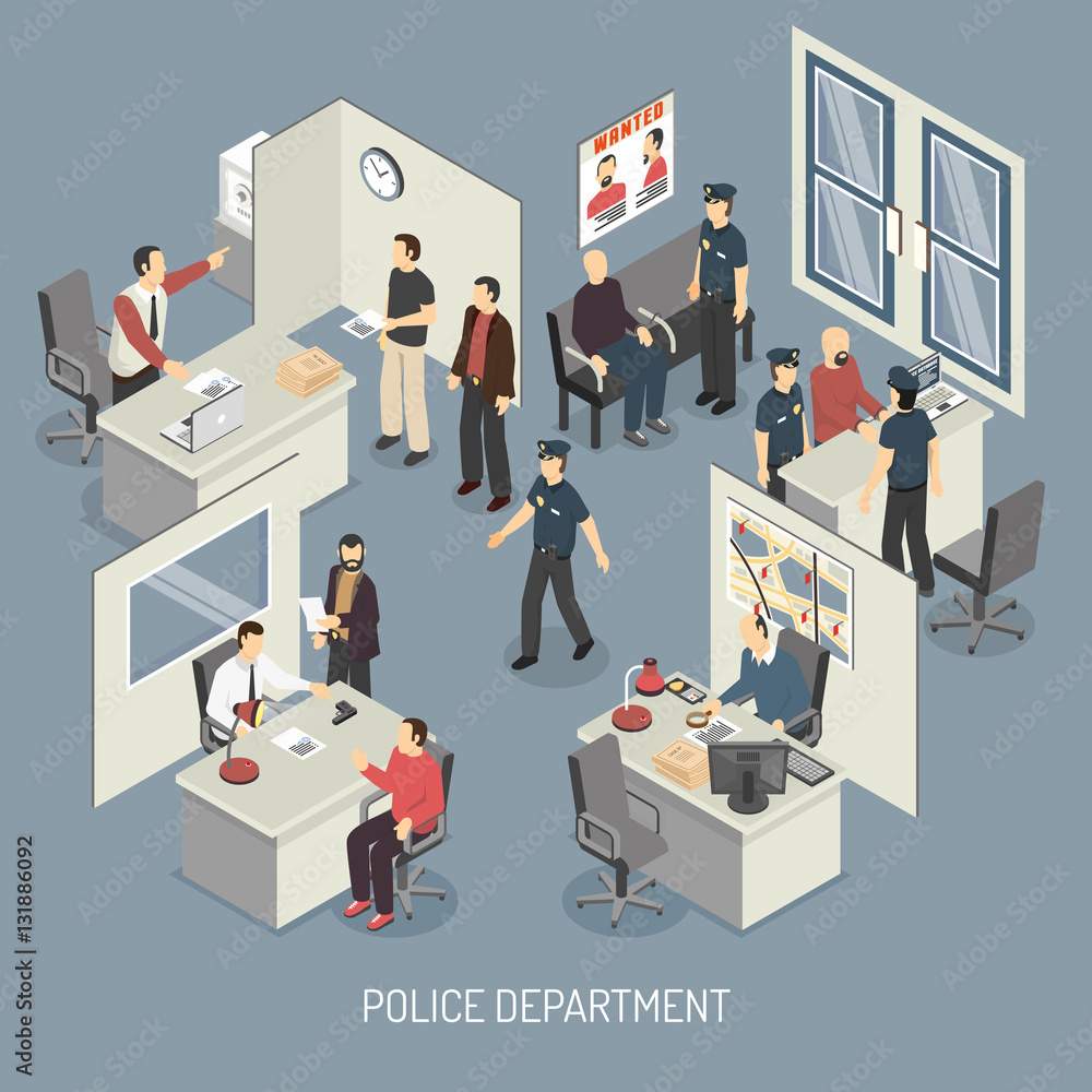 Police Department Isometric Composition Police Department Isometric Composition
