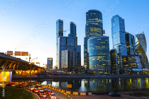 Business center in Moscow on sunset, Russia
