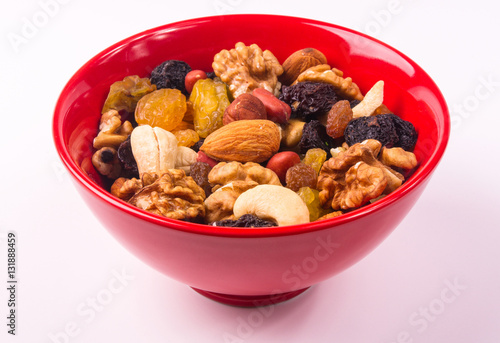 different mixed nuts and raisins