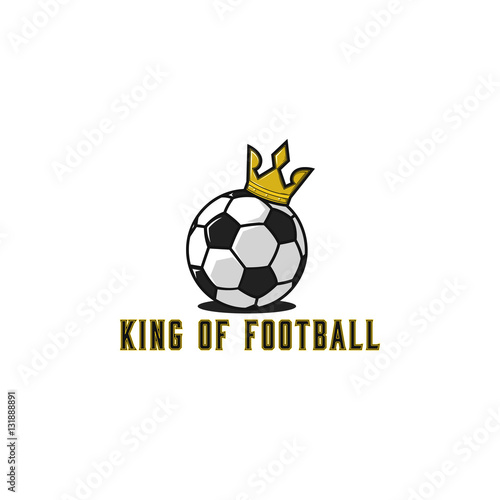 Football ball logo in gold crown, lettering t-shirt print soccer emblem mockup, sport tournament sticker